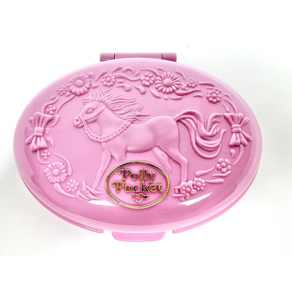 1995 Bluebird Shetland Pony Stable Pink Compact Oval Pony Horse Vtg Polly Pocket - Picture 2 of 8